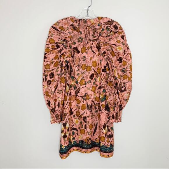NEW Ulla Johnson Devya Mini Dress (Sz 0) Puff Sleeve Ruffle Trim Blush Floral - Picture 9 of 14